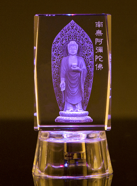水晶佛像发光小摆件西方三圣地藏王菩萨家居供奉寺庙结缘纪念品