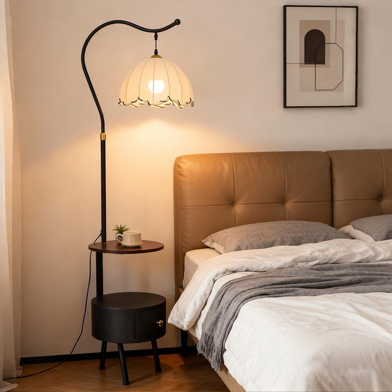 法式奶油风落地灯卧室床头柜一体客厅沙发旁边几置物高级氛围台灯,淘宝优惠券,粉丝福利购,淘宝优惠卷