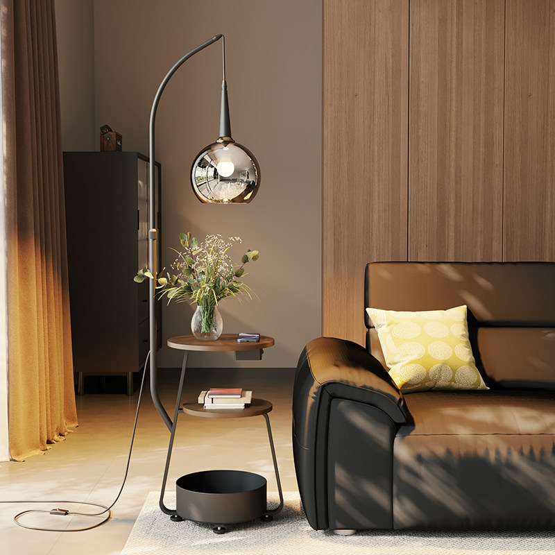 意式极简卧室落地灯床头柜客厅沙发旁边几轻奢艺术置物架台灯一体,淘宝优惠券,粉丝福利购,淘宝优惠卷