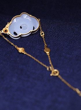 玉秀金镶和田玉九尾狐定制手链