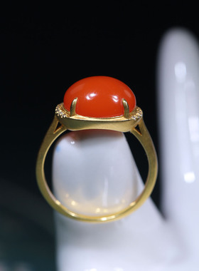 玉秀金镶南红马鞍戒指定制手饰