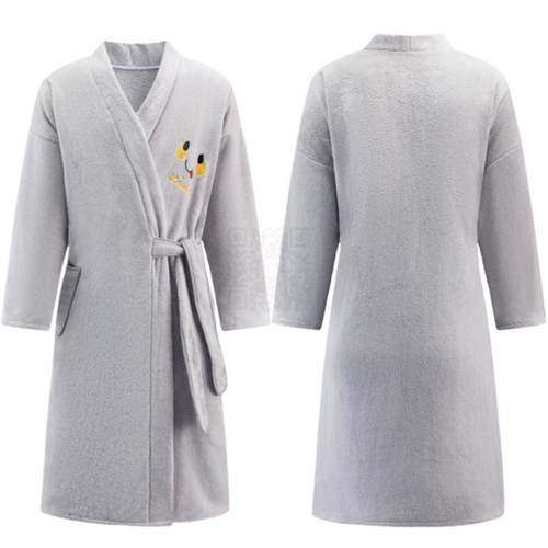 男士浴袍睡衣男女秋冬情侣加厚加长款珊瑚绒睡袍绑带加厚新款浴衣 - 图3