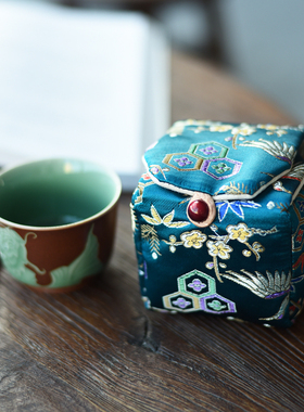 主人杯茶杯收纳袋高档织锦缎加厚