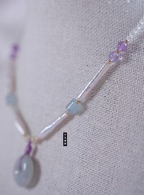 翡翠珍珠紫水多宝项链 璎珞汉服国风原创配饰古风