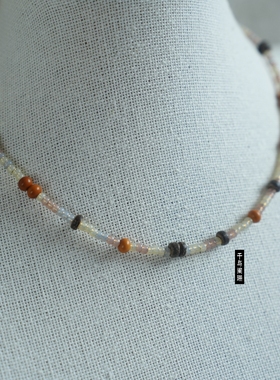 七根心简木代刘浩存同款棕色串珠项链复古高级轻奢叠戴锁骨颈链女