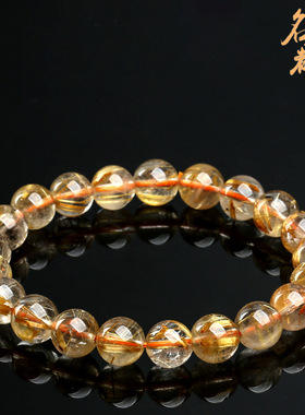 名都水晶 天然冰种金钛晶手链 板钛金钛晶金发晶圆珠手串批发