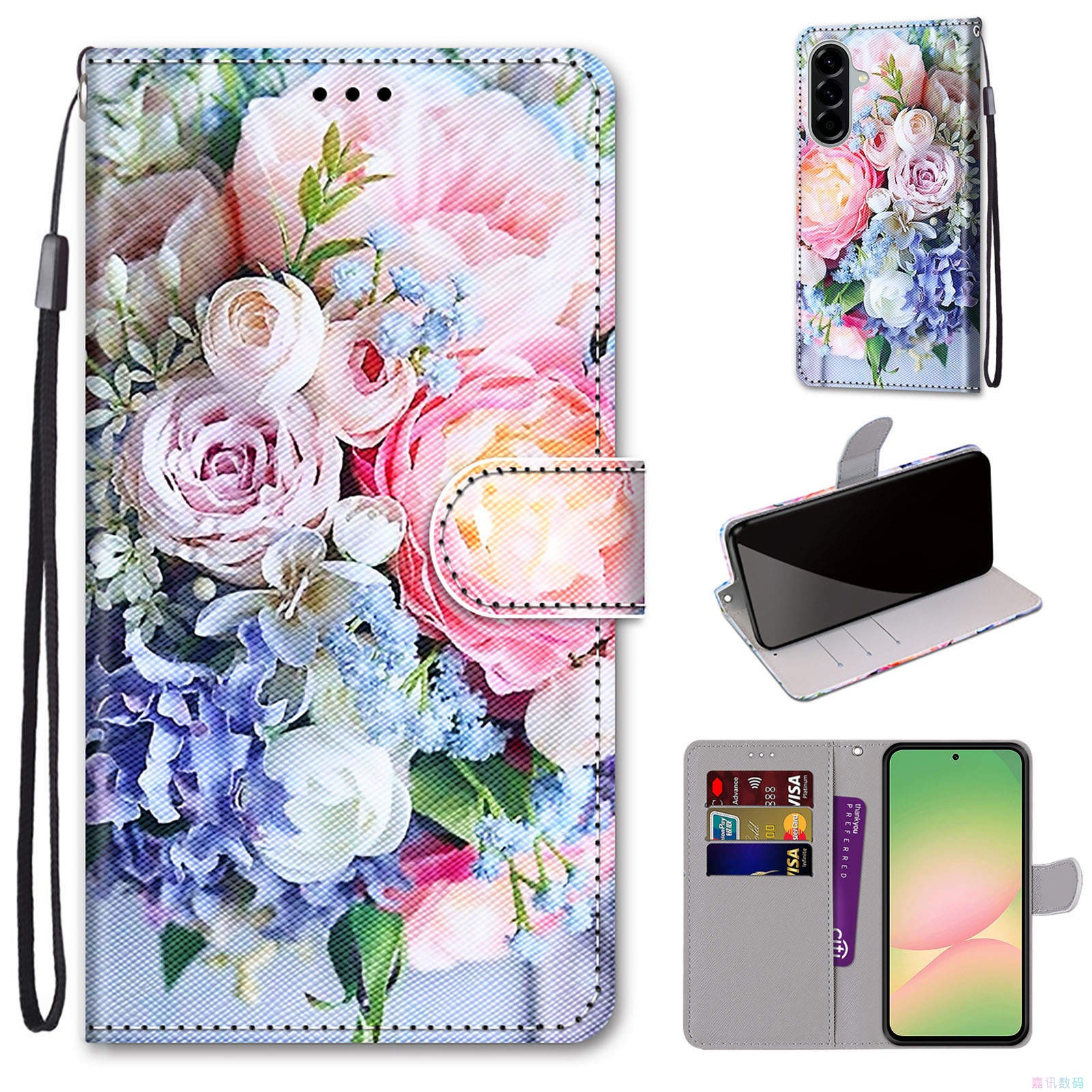 Colorful bouquet suitable for GalaxyA17/A27/A37/A57/ 5G Samsung flip phone case A16/A26/A36/A56/A35/A55 leather case anti-fall protective cover phone case