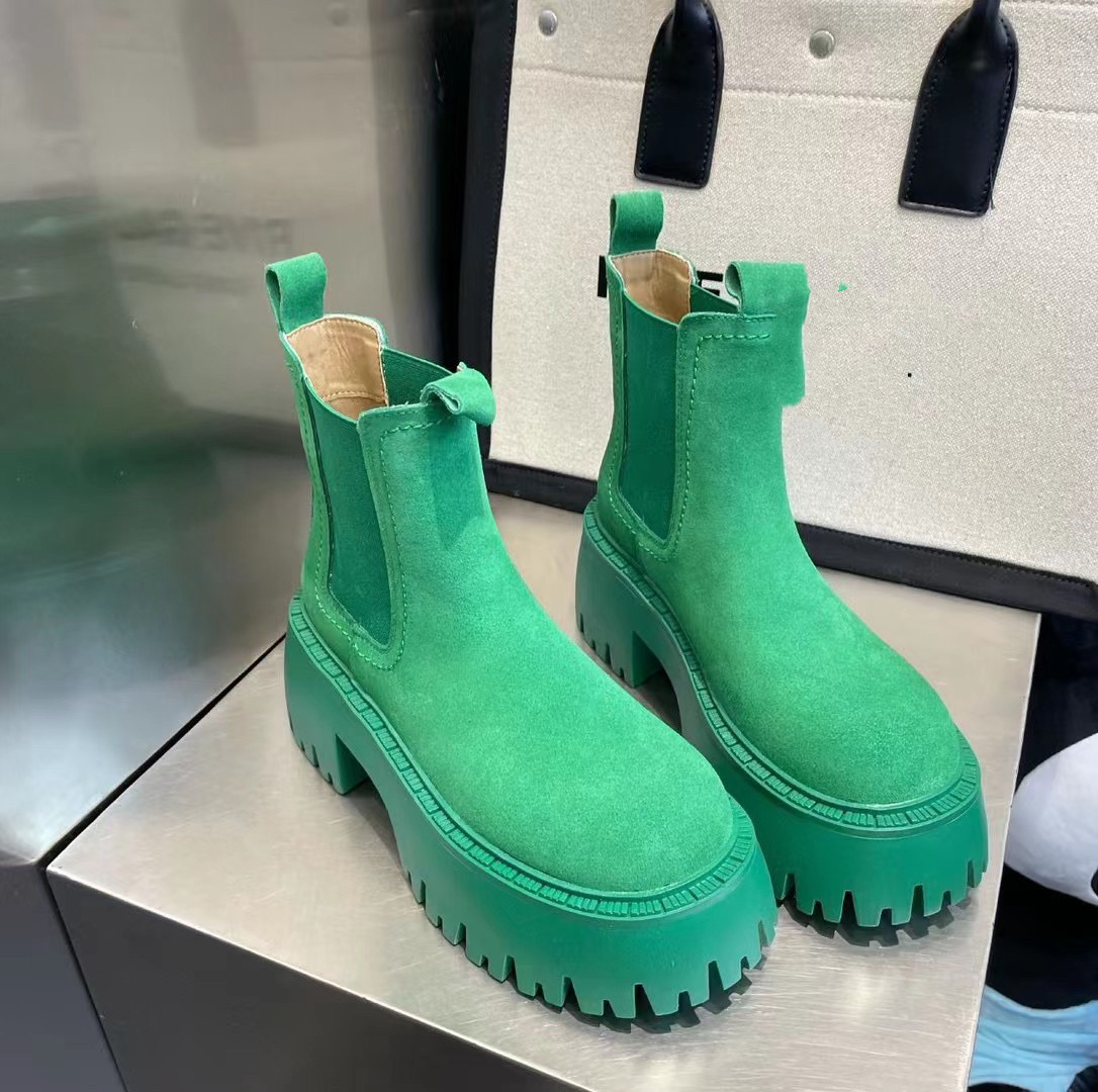 糖果色真皮磨砂皮净版裸靴厚底松糕短靴2024马丁靴机车靴鞋烟筒靴 - 图3