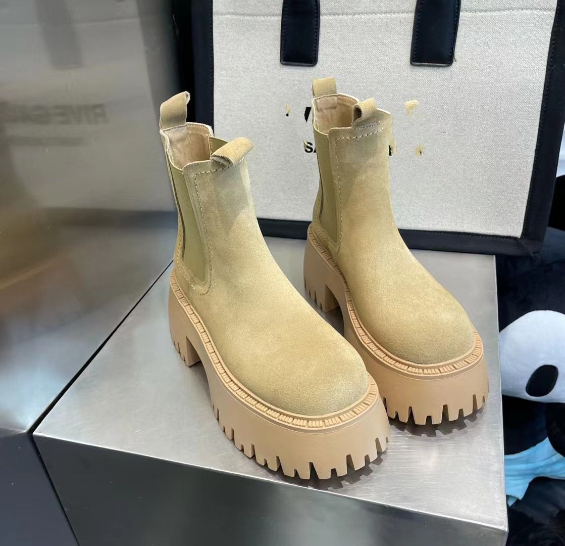 糖果色真皮磨砂皮净版裸靴厚底松糕短靴2024马丁靴机车靴鞋烟筒靴 - 图2