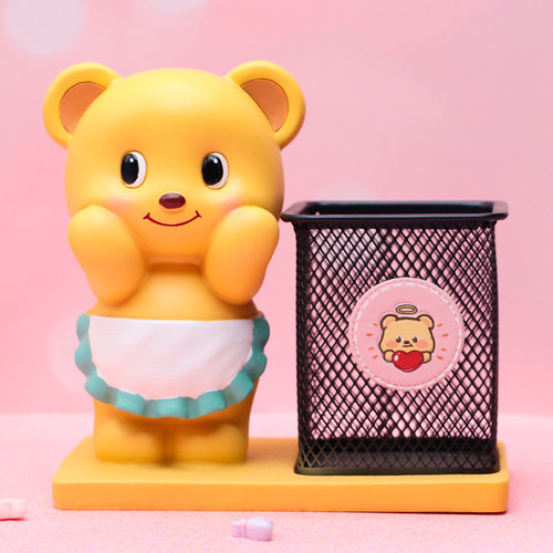 可爱黄油小熊笔筒创意小熊桌面收纳盒摆件送女孩学生儿童生日礼物 - 图0