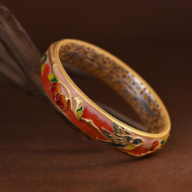 好事连连足银999珐琅彩手镯闭口女中式宫廷风喜鹊纯银贵妃镯礼物,淘宝优惠券,粉丝福利购,淘宝优惠卷