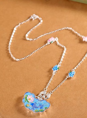 国风足银999.9珐琅如意套链礼物