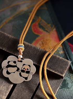 国风足银999熊猫珐琅彩项链礼物