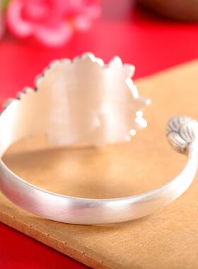 送人礼物复古大气牡丹花手镯足银