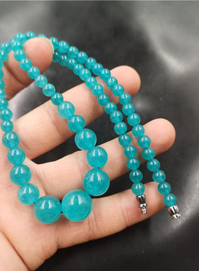 四海玉器女式天河石塔蓝色项链