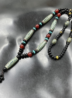 四海玉器 天然正品九眼天珠玛瑙项链 西藏老玛瑙复古天珠毛衣链