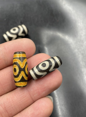 DIY饰品配件黑白三眼天珠玛瑙米珠 筒珠 牙黄色风化老玛瑙筒珠