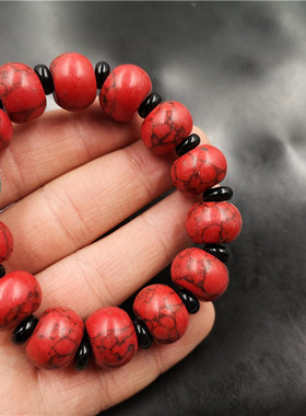 玉器红色仿绿松石手串算盘珠