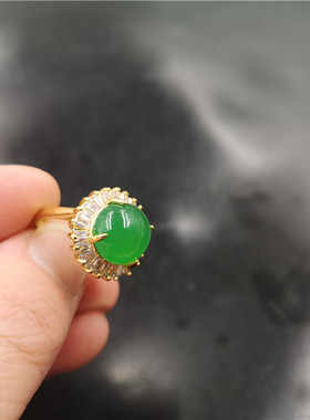 玉器925银可伸缩圆形玛瑙戒指