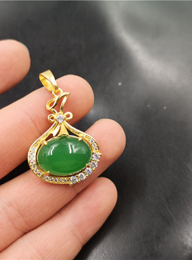 玉器古法金镶嵌钱袋绿玛瑙特价