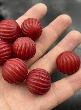 DIY饰品配件优化二代红色老蜜蜡螺纹圆珠 大号红色蜜蜡珠子散批