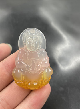 四海天然玛瑙观音吊坠黄色玉髓