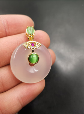 四海925银3厘米白色玛瑙平安扣