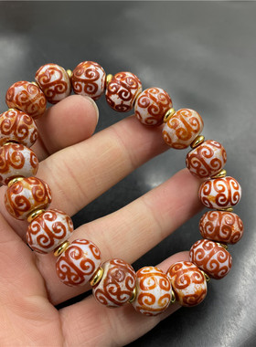 回纹雕花算盘珠红玛瑙手链