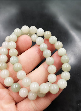 四海玉器天然玉石圆珠白底青特价