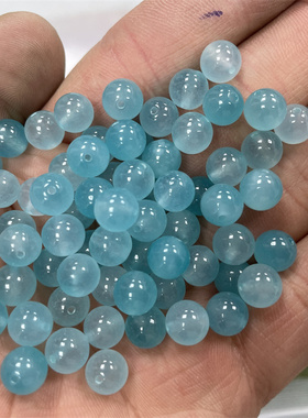 四海玉器 DIY饰品配件蓝色玉石圆珠散珠 冰种玉珠子散批 特价