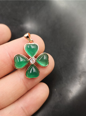 镶嵌绿玉髓四叶草吊坠挂件