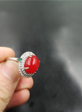 玉器925红玛瑙戒指镶四海镶嵌