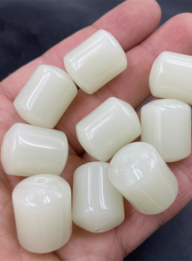 四海玉器 DIY饰品配件仿青白玉筒珠散珠 青白色外蒙料圆柱 管珠