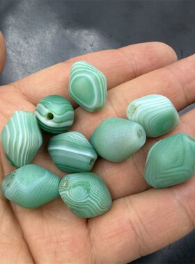 DIY饰品配件绿色缠丝玛瑙米珠散珠 哑光磨砂绿玛瑙米珠散批