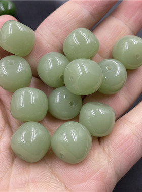四海玉器 外蒙料仿碧玉老形珠散珠 仿和田白玉筒珠 草绿色算盘珠
