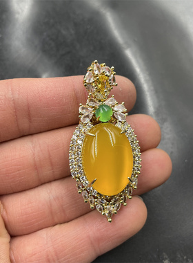 四海玉器 镶嵌绿玉髓蛋形吊坠 粉色玛瑙毛衣链挂坠 黄玛瑙挂件