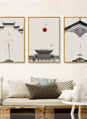 新中式风建筑微喷打印装饰画画芯
