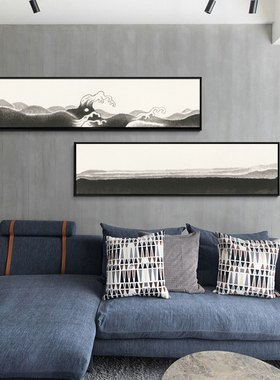 饭厅卧室玄关黑白海浪装饰画画芯