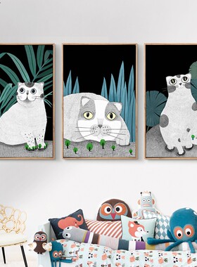 艺术风手绘猫咪动物客厅装饰画