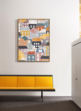 北欧儿童房挂画客厅小众三联抽象壁画卧室玄关油画餐厅墙面装饰画
