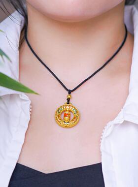 古法沙金吉祥如意双面福字吊坠｜