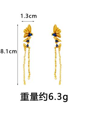 奢华蓝色镶钻流苏耳钉女款