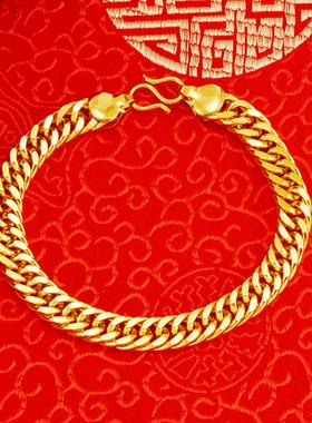 爆款双扣光面扁越南沙金手链 男女情侣款铜镀金NK罗马手饰