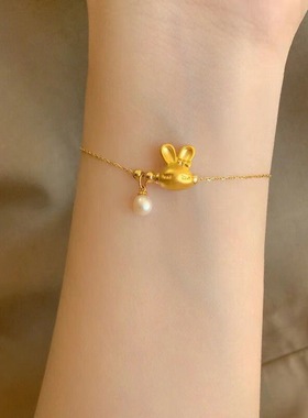 新款兔子手链磨砂金珠平安喜乐铃