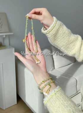 江南风中式串珠两世欢铃兰花吊坠古法沙金手链手串女复古小众设计