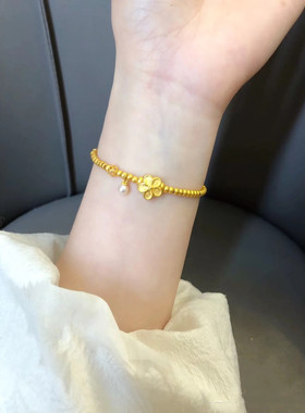 秋季新款周家同款磨砂珠铃铛桃花古法沙金配件吊坠手串手链女