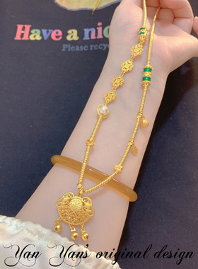 新中式古法金如意锁流苏吊坠平安