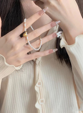 秋季新款南洋贝珠珍珠古法金铃兰花吊坠沙金配件甜美手链手串女