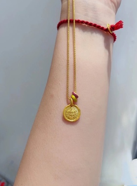 兔年新款古法鉴刻工艺黄财神福字彩色跑环古法沙金配件项链女