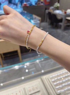 【春季新款】网红同款贝珠碎金链条爱心古法沙金吊坠手链项链女